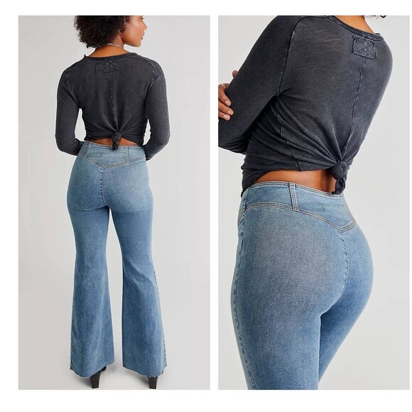We The Free People Curvy Wild Honey Flare Jeans Light Wash Size 30 NWT - Picture 2 of 10